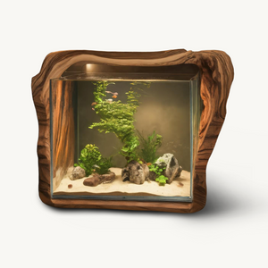 Rustic Live Edge Aquarium Stand With Glass Tank For Bedroom And Living Room