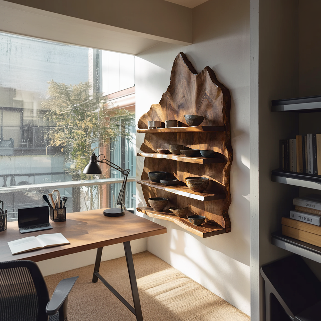 Industrial Live Edge Wall Mount Shelf For Living Room Decor