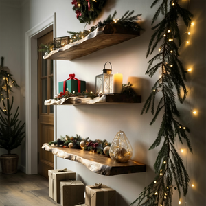 Mid Century Live Edge Floating Shelf For Holiday Bedroom Decoration