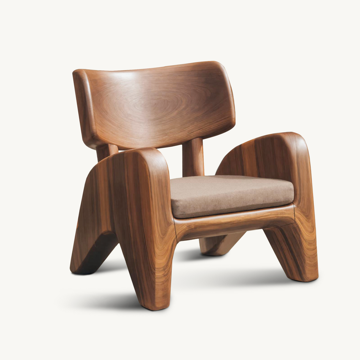Contemporary Wooden Lounge Chair With Cushion For Garden Or Reading Nook