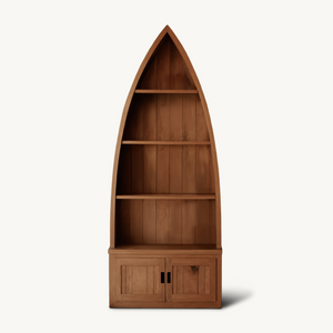 Boat Shaped Display Cabinet With Storage Drawers For Living Room And Entryway