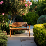 Outdoor Wood Bench With Wave Carved Backrest For Exterior
