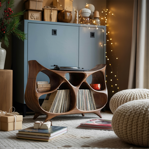 Farmhouse Record Stand For Warm Christmas Living Space