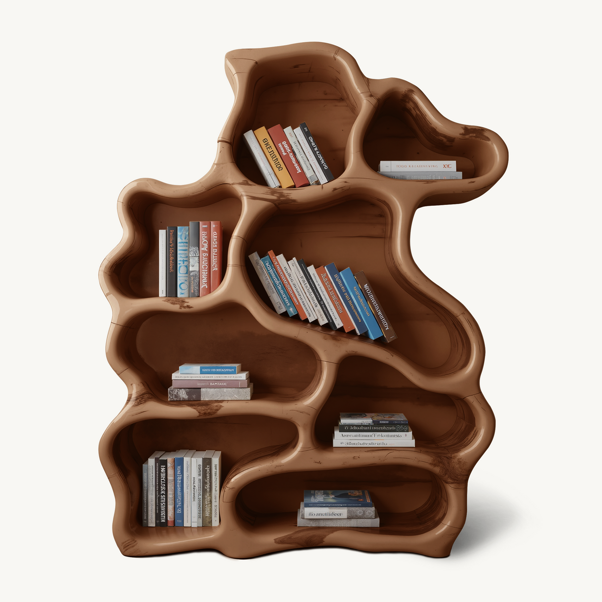 Organic Modern Bookshelf With Carved Design For Living Room And Home Library