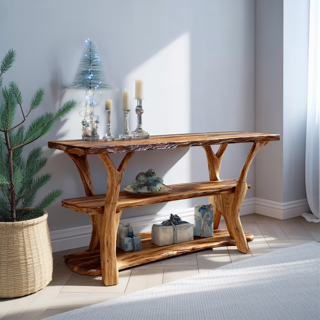 Modern Wooden Live Edge Console Table For Furniture Decor Xmas Collection