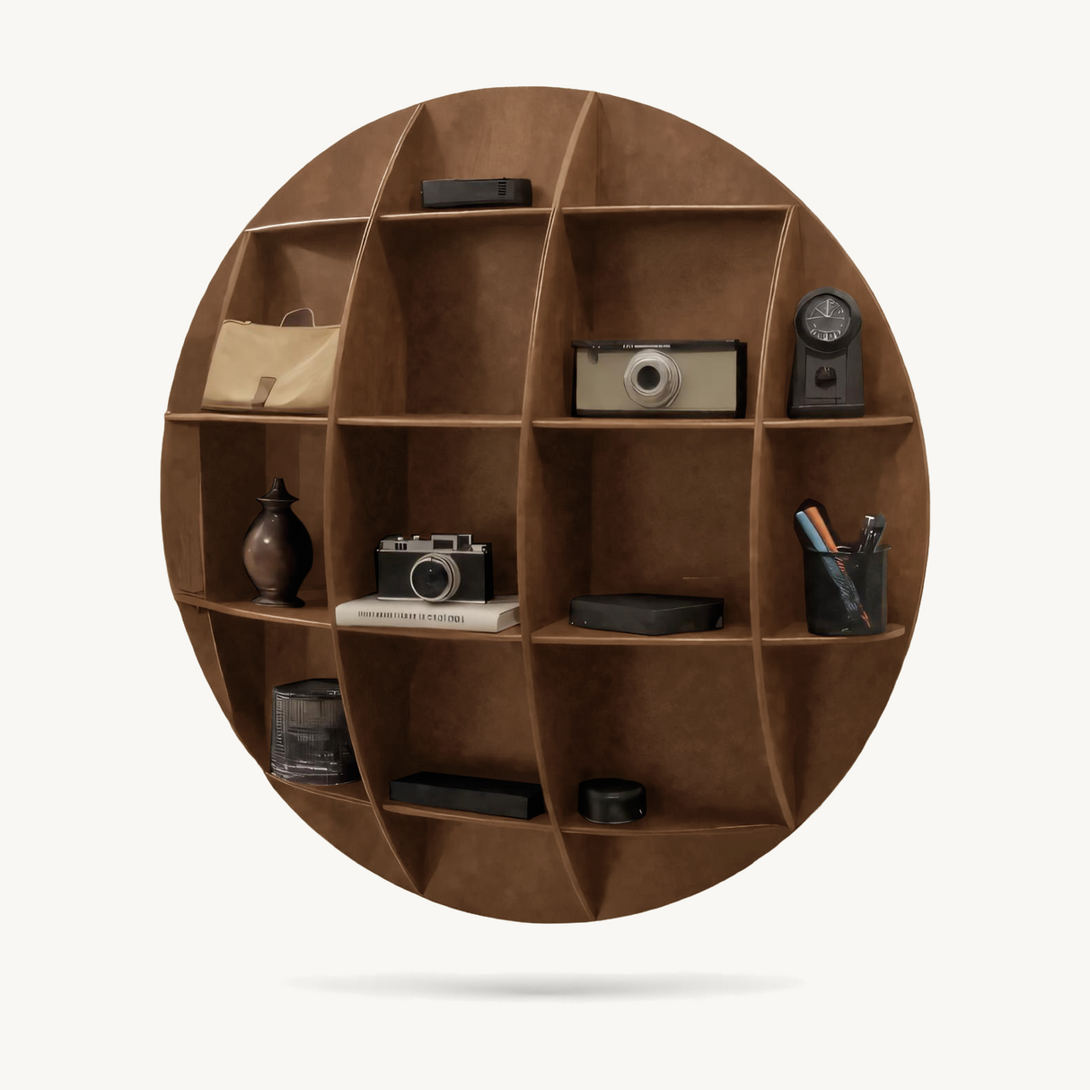 Modern Round Wall Mounted Shelf With Compartments For Living Room Office And Entryway