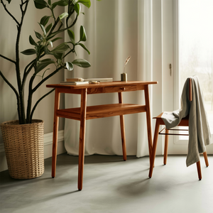 Modern Minimalist Wood Writing Desk With Drawer For Home Office Or Entryway