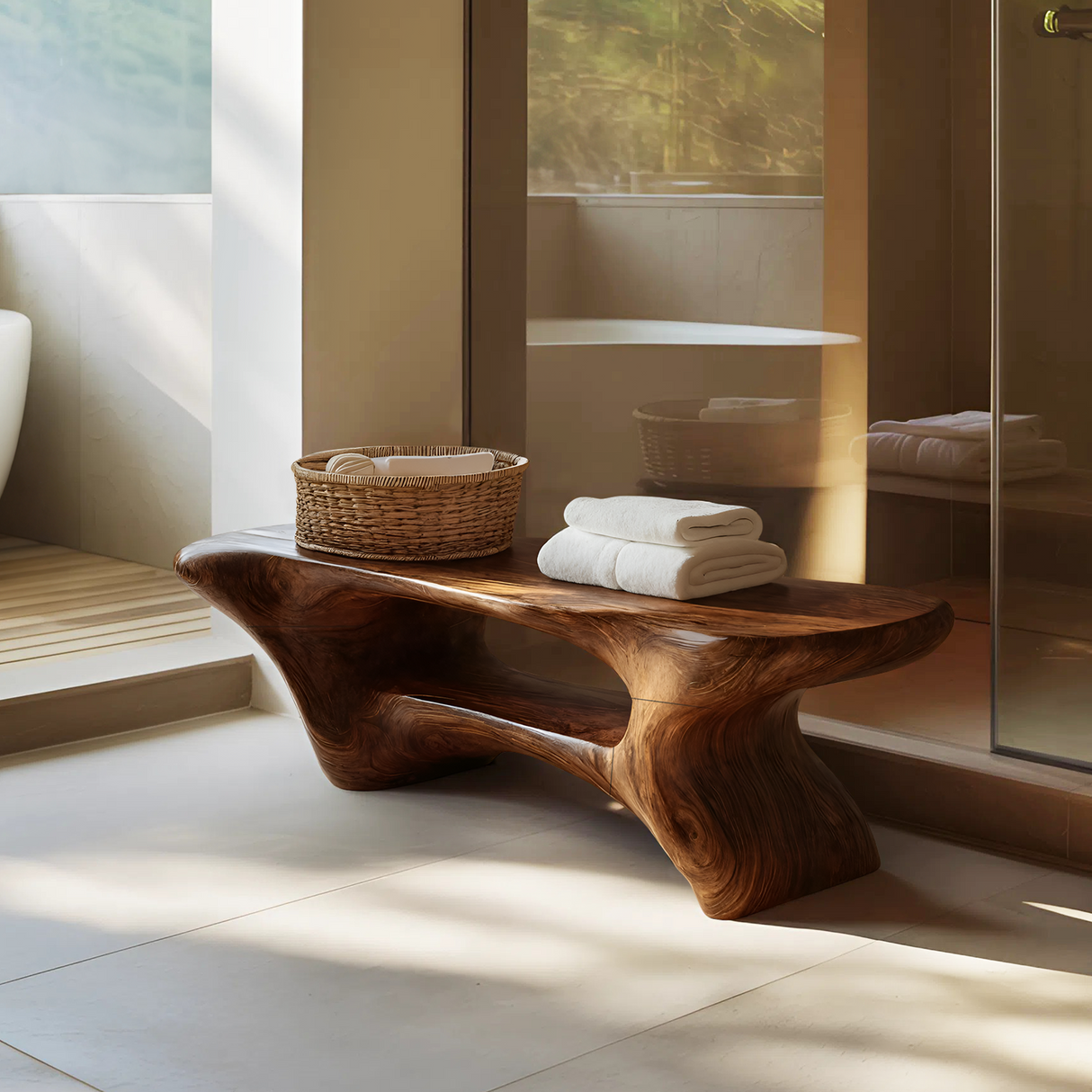 Modern Organic Bathroom Seat With Center Shelf For Bathroom