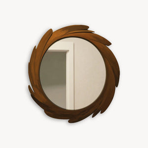 Artistic Round Wall Mirror With Carved Frame For Bathroom And Entryway
