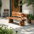 Contemporary Outdoor Wood Bench With Sculpted Back For Patio Or Courtyard