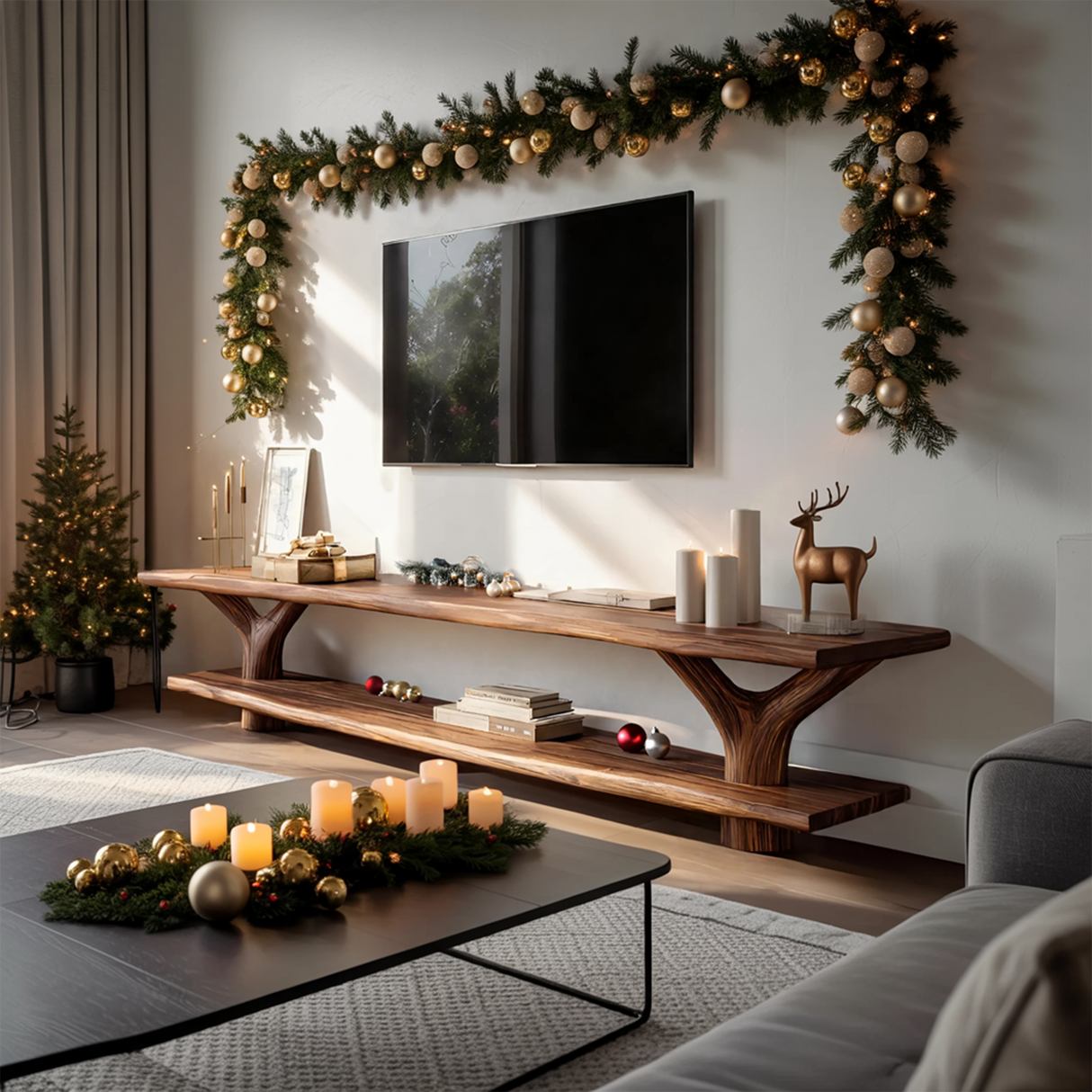 Farmhouse Live Edge Entryway TV Console For Christmas Living Room