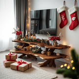Mid Century Wooden Live Edge TV Console For Holiday Bedroom Christmas