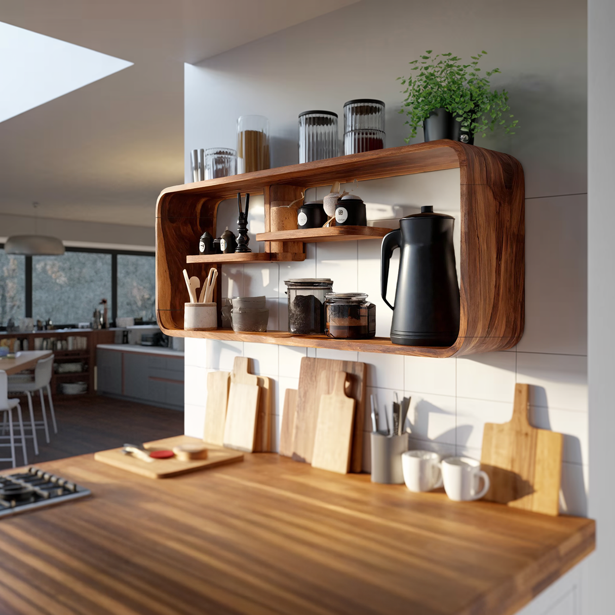 Modern Curved Wooden Kitchen Shelf For Furniture Decor