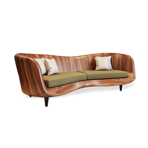 Curved Wooden Sofa With Cushions For Modern Organic Living Room