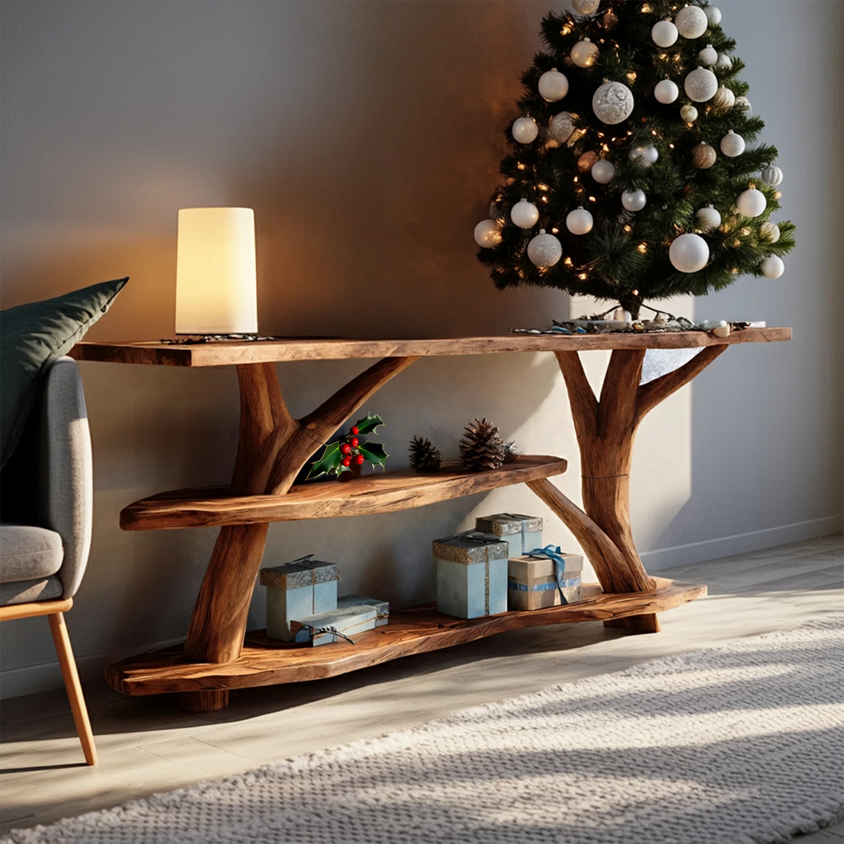 Handcrafted Live Edge Entryway Table For Bedroom Decor Christmas Accent