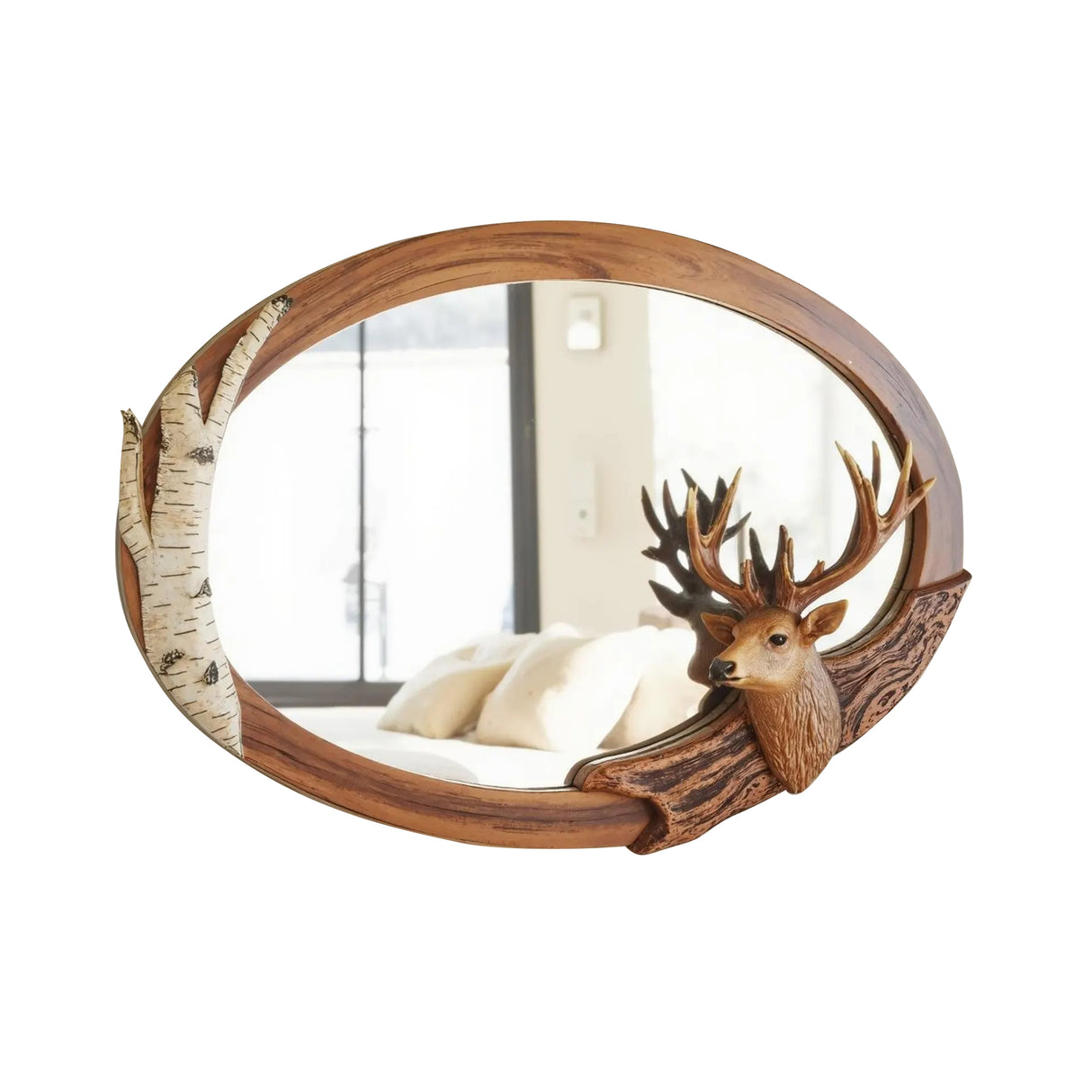 Rustic Oval Deer Mirror For Lodge Cabin Decor