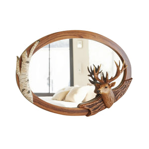 Rustic Oval Deer Mirror For Lodge Cabin Decor
