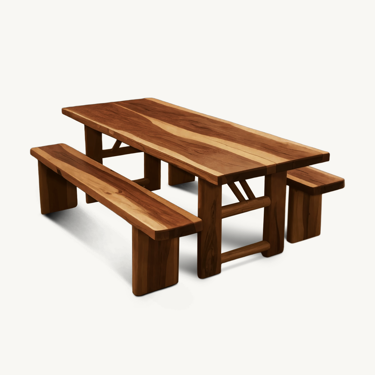 Rustic Outdoor Table With Benches For Garden Or Backyard Gatherings