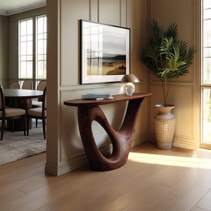 Mid Century Live Edge Console Table Sculptural Solid Wood For Living Room