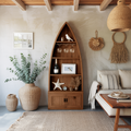 Boat Shaped Display Cabinet With Storage Drawers For Living Room And Entryway