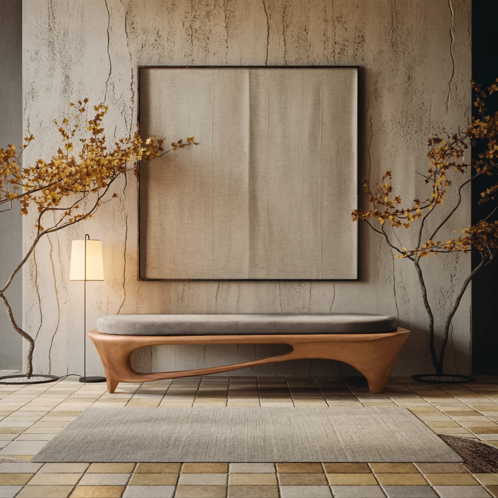 Modern Sculptural Entryway Bench For Living Room