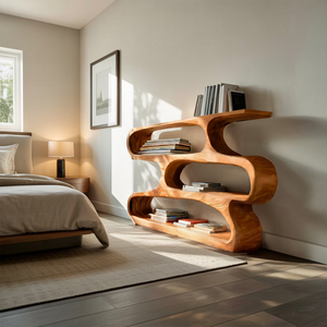 Modern Curved Bookcase For Minimalist Living Room Decor