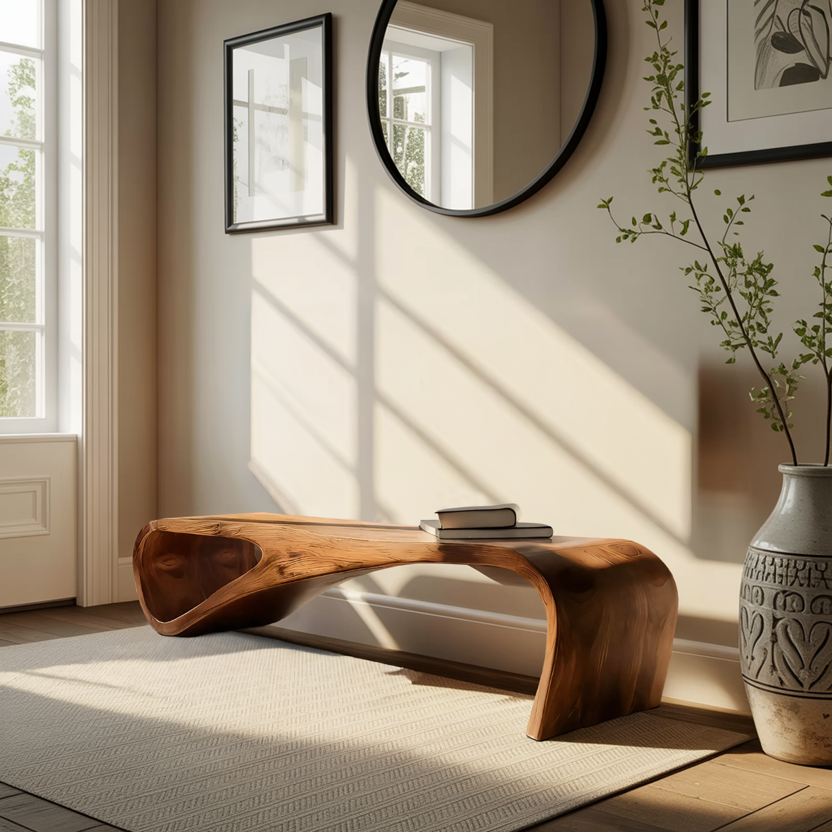 Statement Bench With Smooth Curved Form For Modern Home