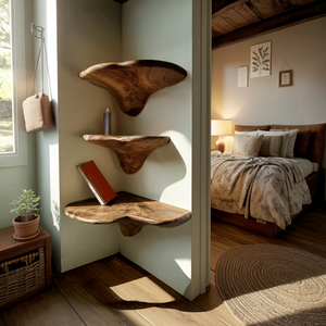 Farmhouse Solid Wood Mushroom Shelf For Living Room And Entryway Decor