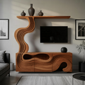 Sculptural TV Console With Wave Layers Entertainment Cabinet For Living Room And Media Wall