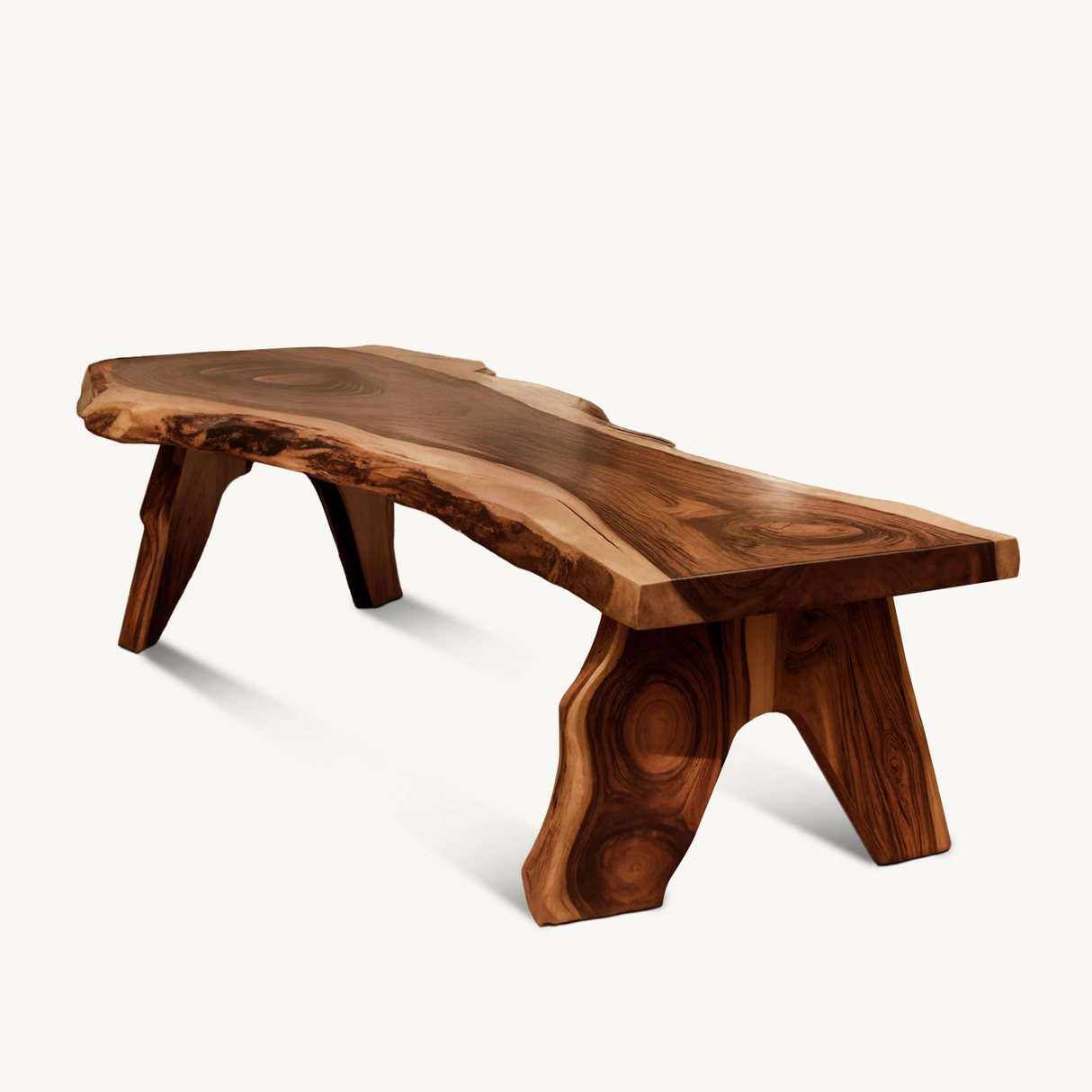 Rustic Live Edge Wooden Bench For Patio Or Garden