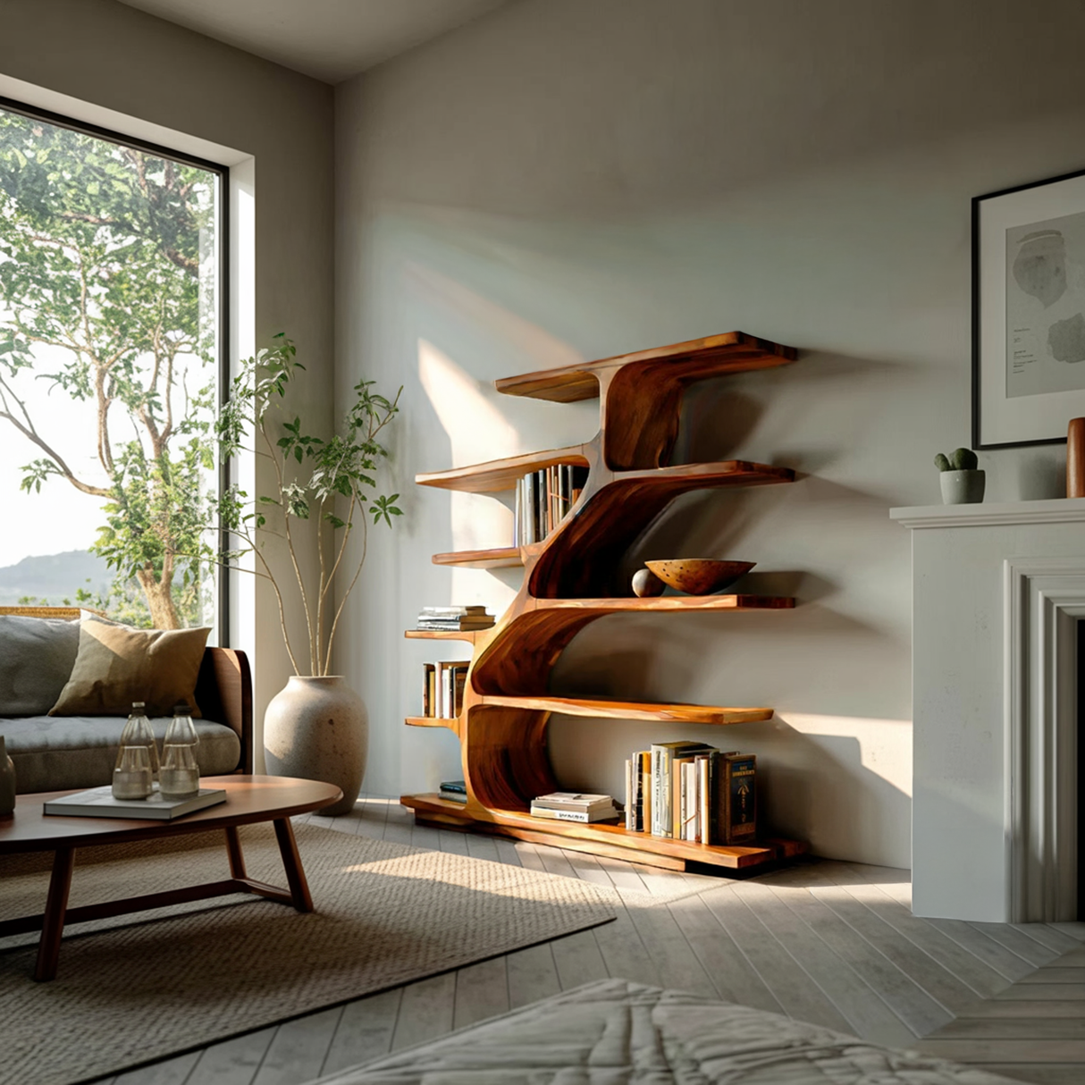 Organic Modern Bookshelf With Flowing Curves For Home Decor