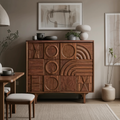 Geometric Carved Cabinet With Sculpted Doors For Entryway And Living Room