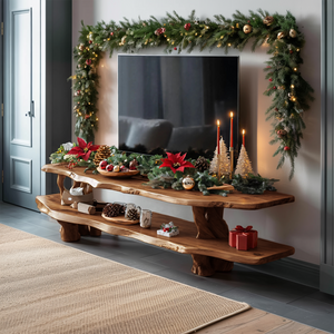 Handcrafted Wooden Live Edge TV Console For Holiday Furniture Decor