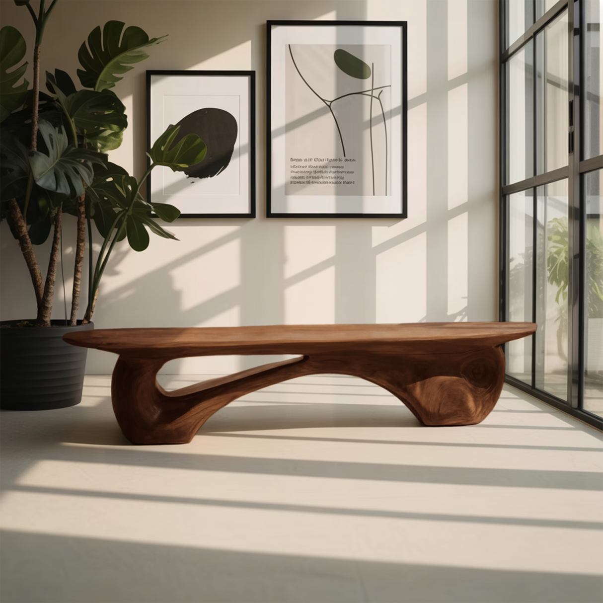 Organic Bench With Carved Design For Living Room