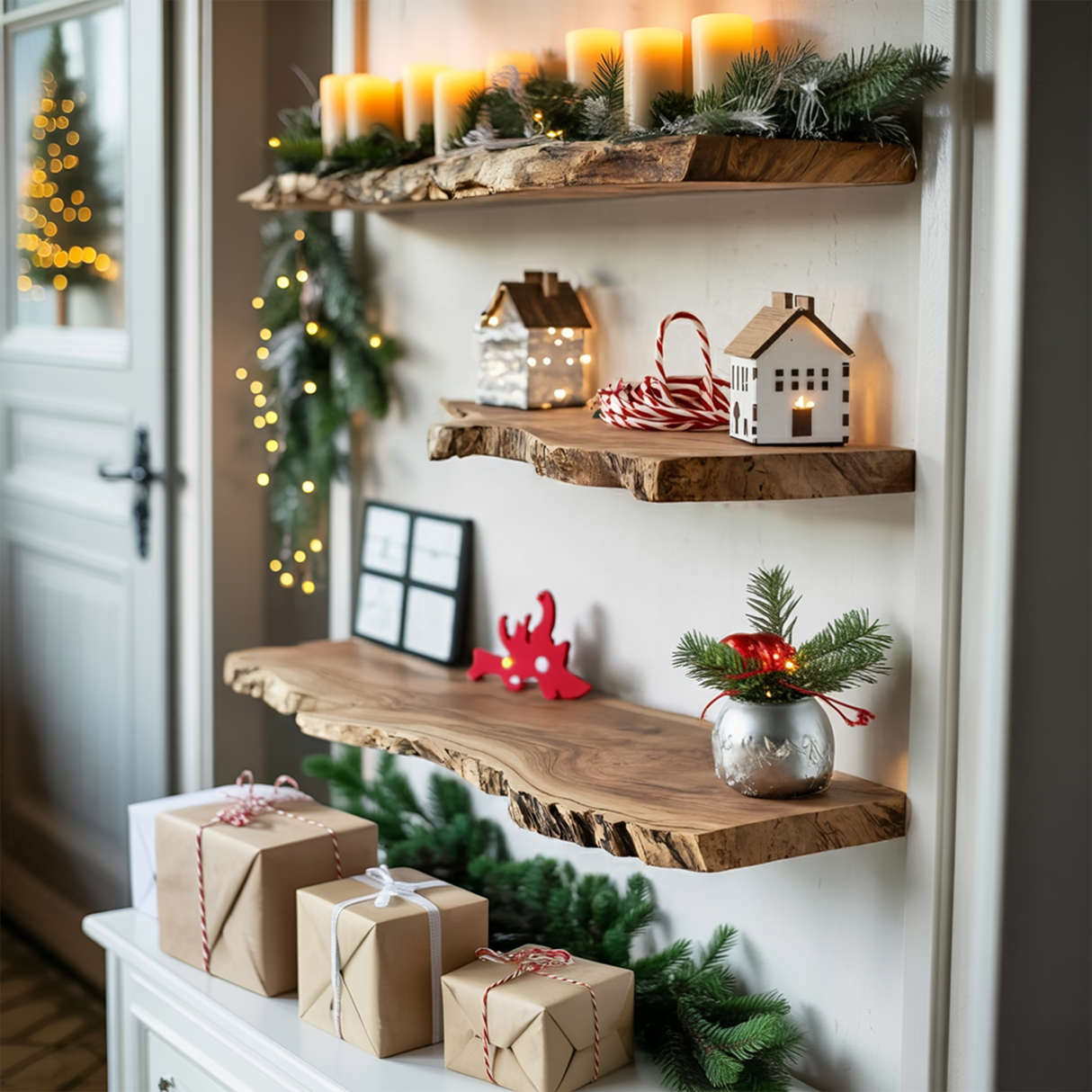 Mid Century Wooden Floating Shelf For Christmas Living Room Decor