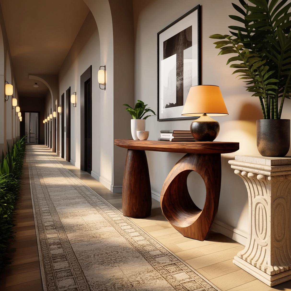 Mid Century Sculptural Live Edge Console Table For Luxury Entryway