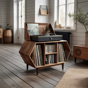 Farmhouse Solid Wood Record Stand For Entryway Furniture Decor