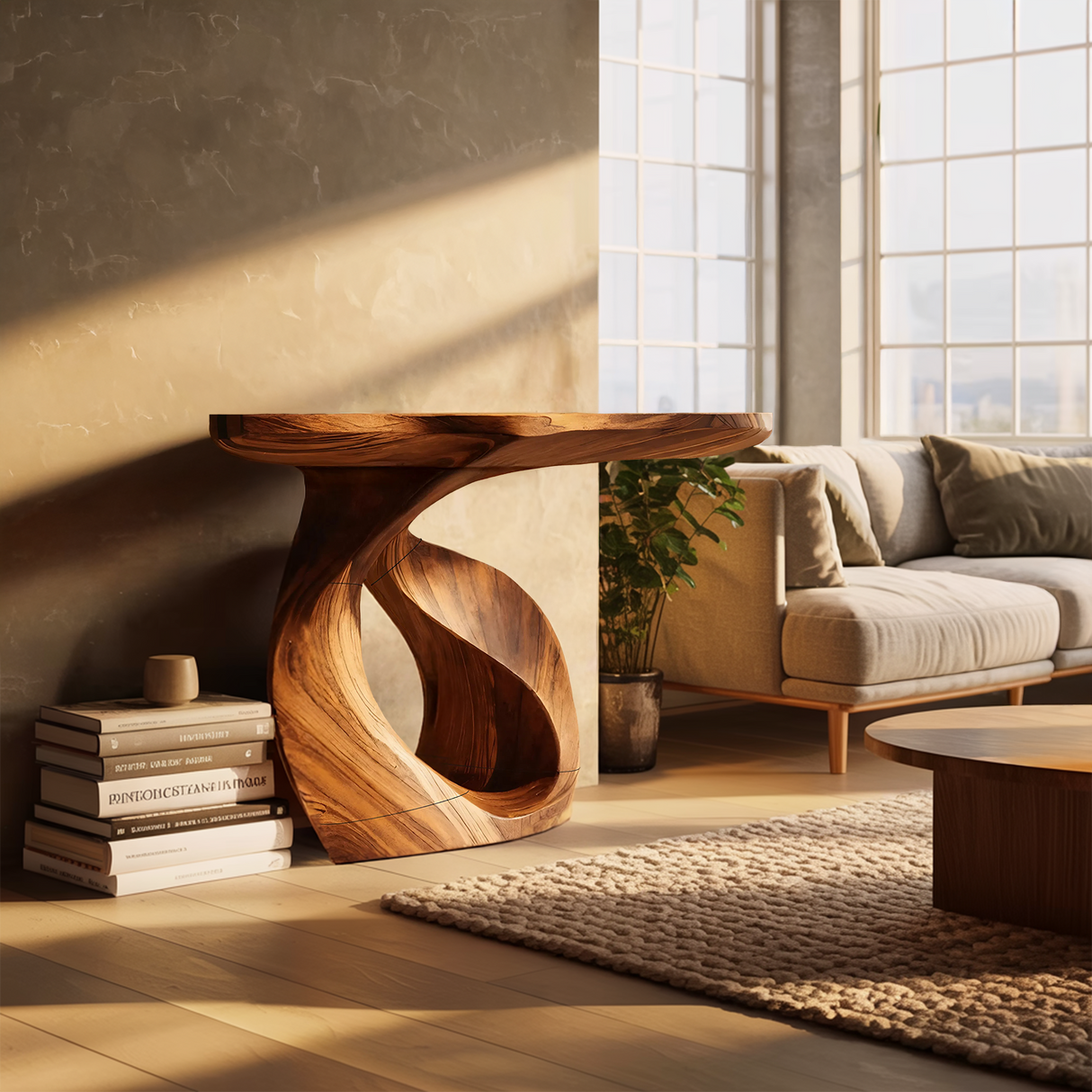 Handcrafted Solid Wood Console Table Organic Design For Entryway Decor