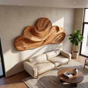 Organic Wooden Cloud Wall Art For Japandi Interior
