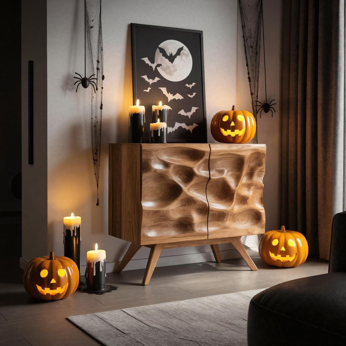 Artistic Halloween Wavy Wood Sideboard For Living Room Or Hallway