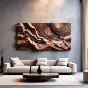 Layered Wave Wall Sculpture With Abstract Circles For Living Room