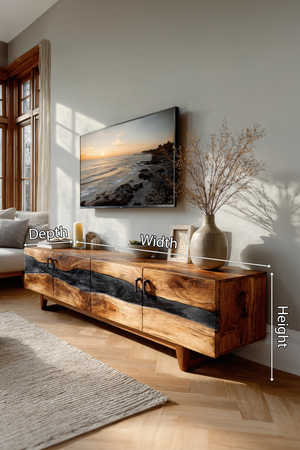 Mid Century Rustic Wooden TV Stand For Living Room