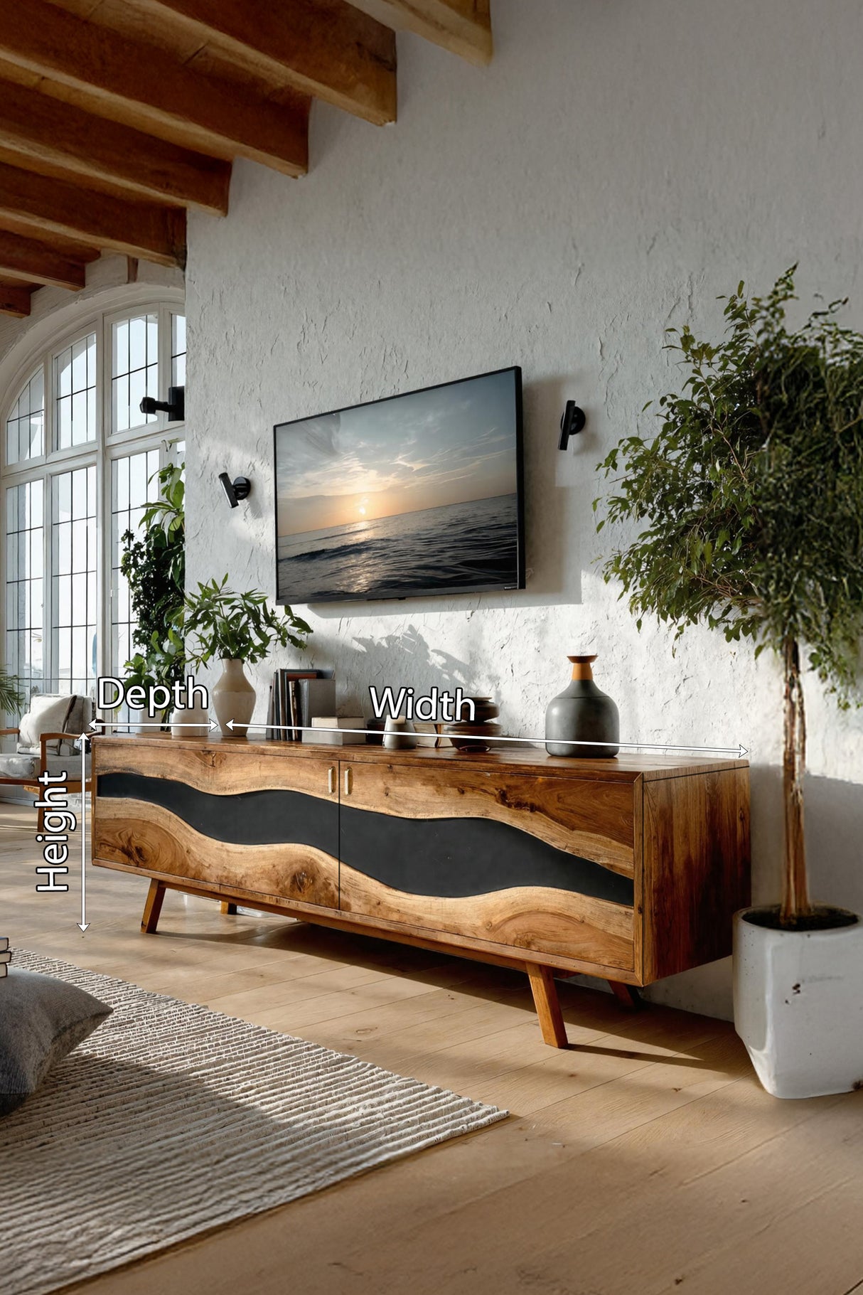 Mid Century Handmade Wooden TV Stand For Decor