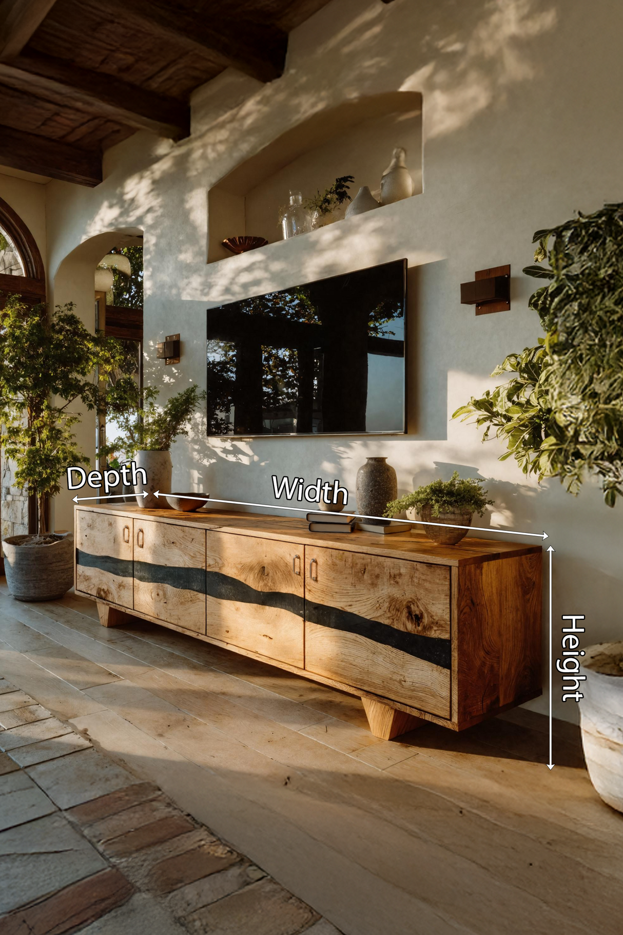 Mid Century Live Edge TV Cabinet For Living Room Design