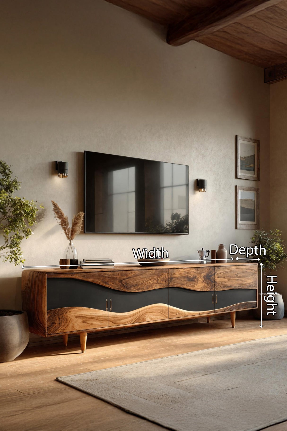 Mid Century Live Edge TV Cabinet For Luxury Living