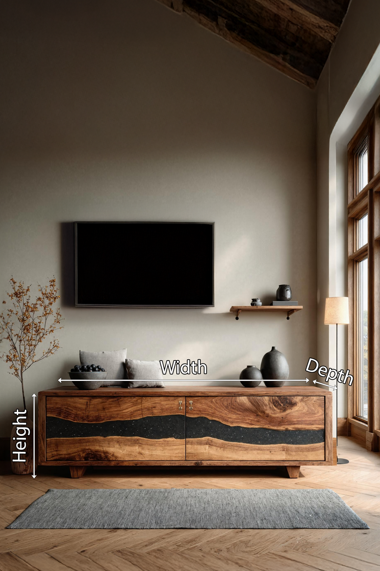 Handcrafted Live Edge TV Cabinet For Furniture Decor