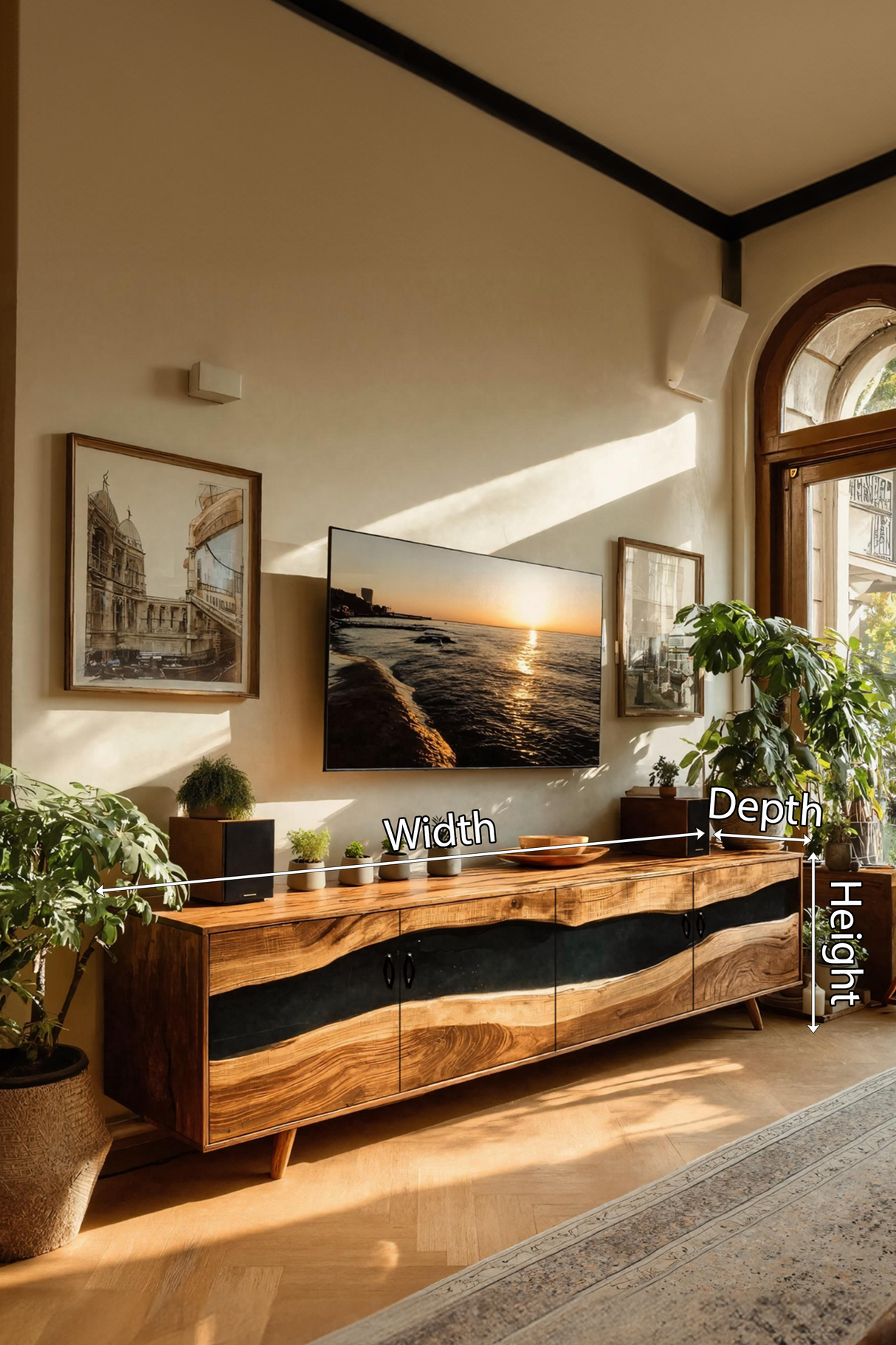 Farmhouse Live Edge Wood TV Cabinet For Interior