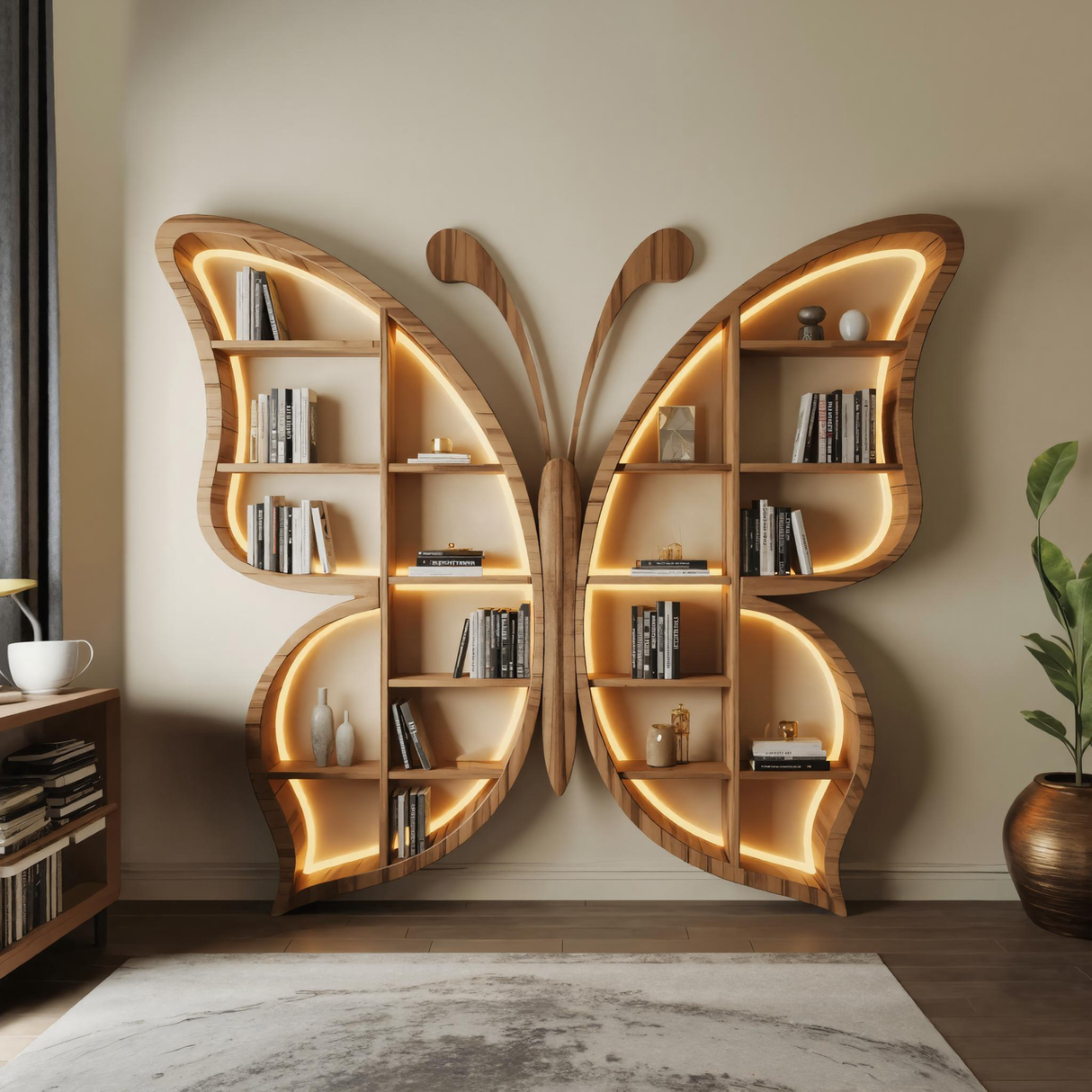 Butterfly Bookshelf With LED For Living Room Or Bedroom