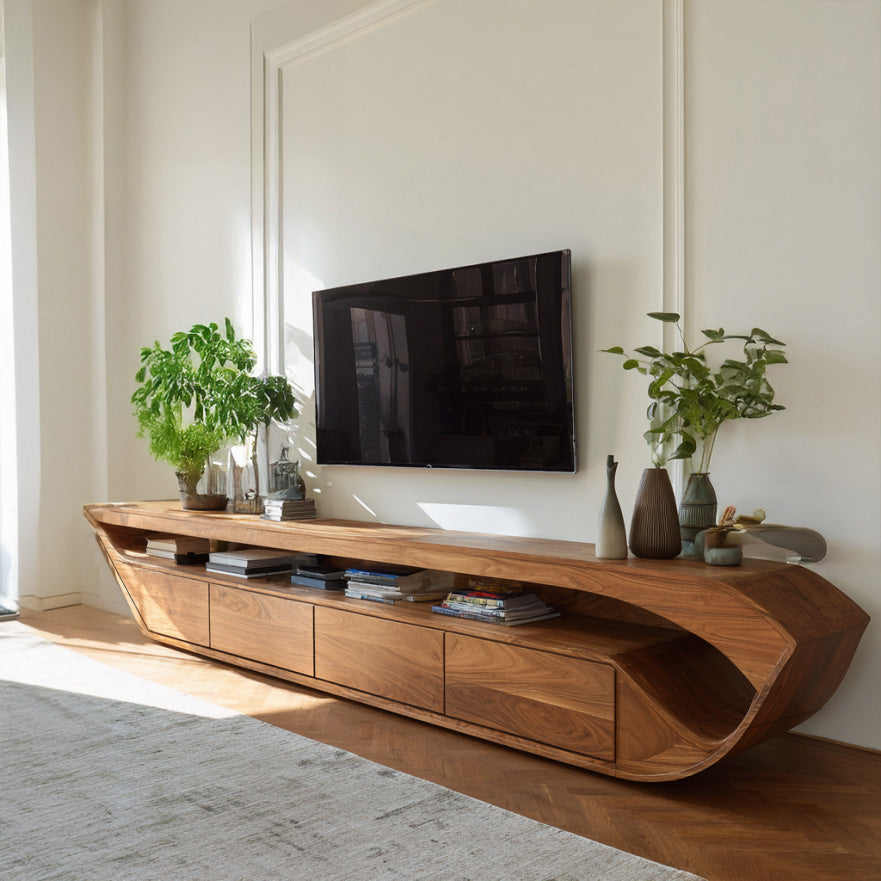Modern Sculptural TV Console With Drawer For Living Room