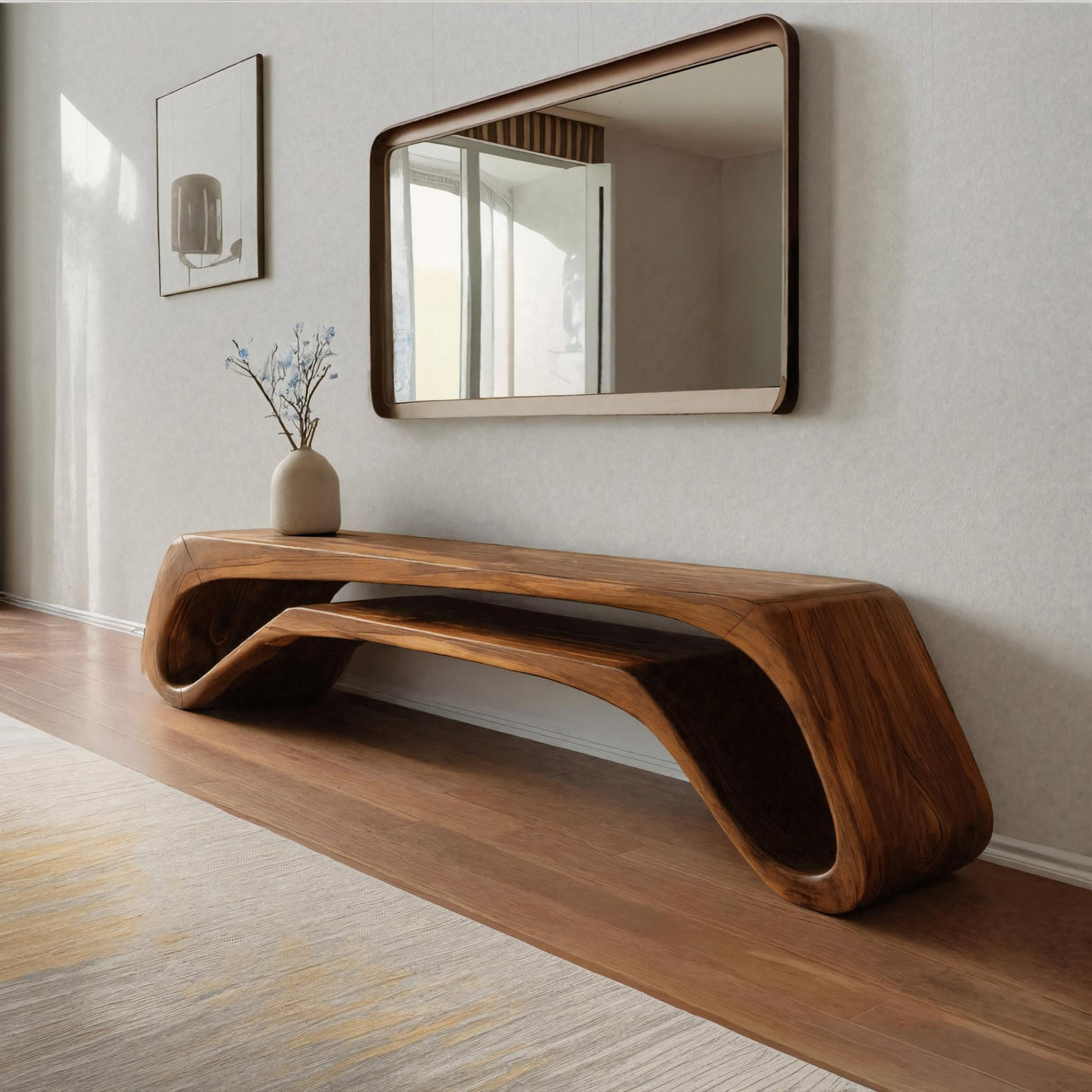 Modern Curved Bench For Entryway Or Living Room Decor